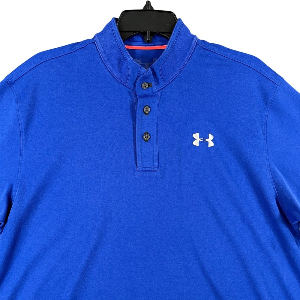 Under Armour Polo Mens L Royal Blue Mock Neck Short Sleeve Golf Athletic Shirt